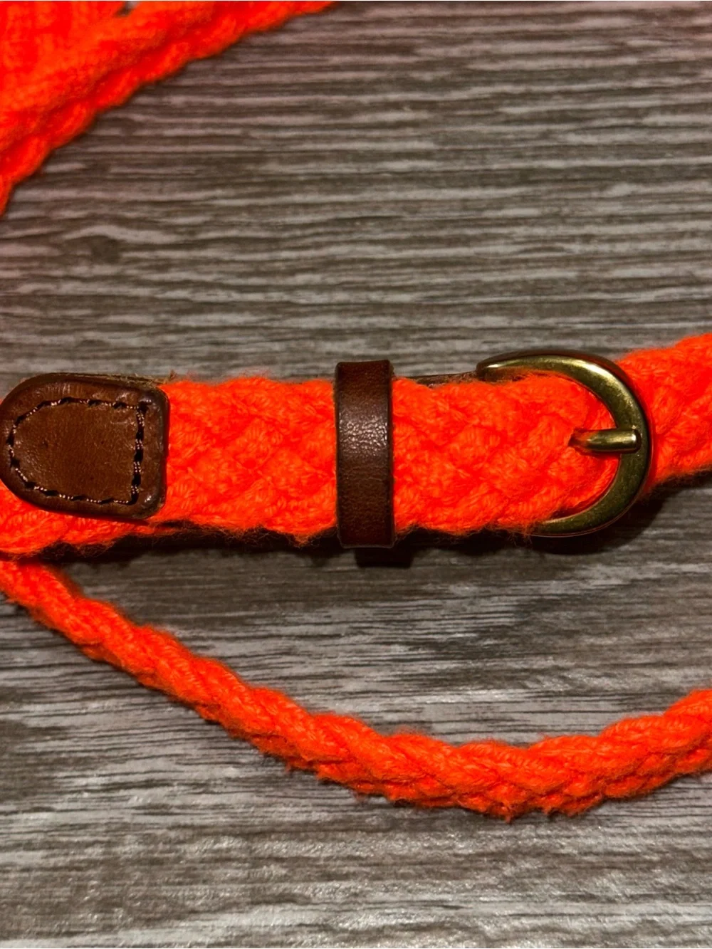 J. Crew Skinny Neon Orange Braided Cotton Belt Women’s Brass Buckle Size Sm/Med - Picture 2 of 7